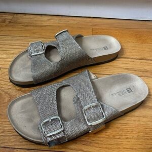 White Mountain Two Buckle Strap Gold Sandals